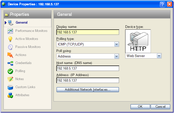 Device Properties General dialog